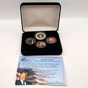 First Commemorative Mint Potus 45 24k GP Colorized Coin Set NWT
